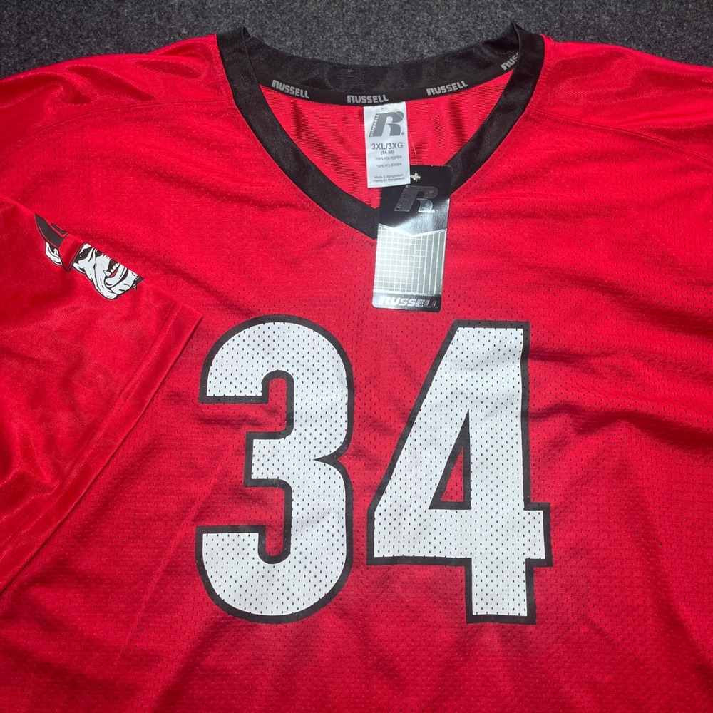 Russell Athletic Football Jersey Mens 3XL Red NWT Georgia Bulldogs #34 Mesh